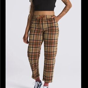 Plaid Drawstring Pants - Brown Plaid